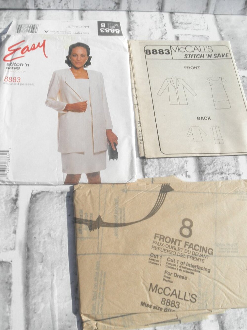 #8883, MCCALLS EASY STITCH 'N SAVE SEWING PATTERN JACKET/DRESS (SZ 16-18-20-22)